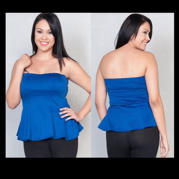 Viv's Boutique Tops - 🔥4 for $15🔥Strapless Peplum Top Royal Blue